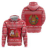 Belarus Christmas Zip Hoodie with Santa Gingerbread Playing Chess National Emblem and Nordic Pattern Design - Wonder Print Shop