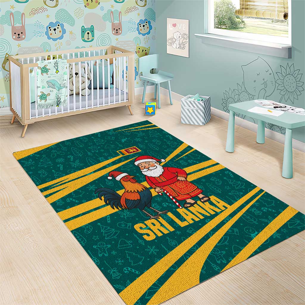 Sri Lanka Christmas Area Rug with Santa Claus Rooster Festive Pattern and National Flag Design - Wonder Print Shop