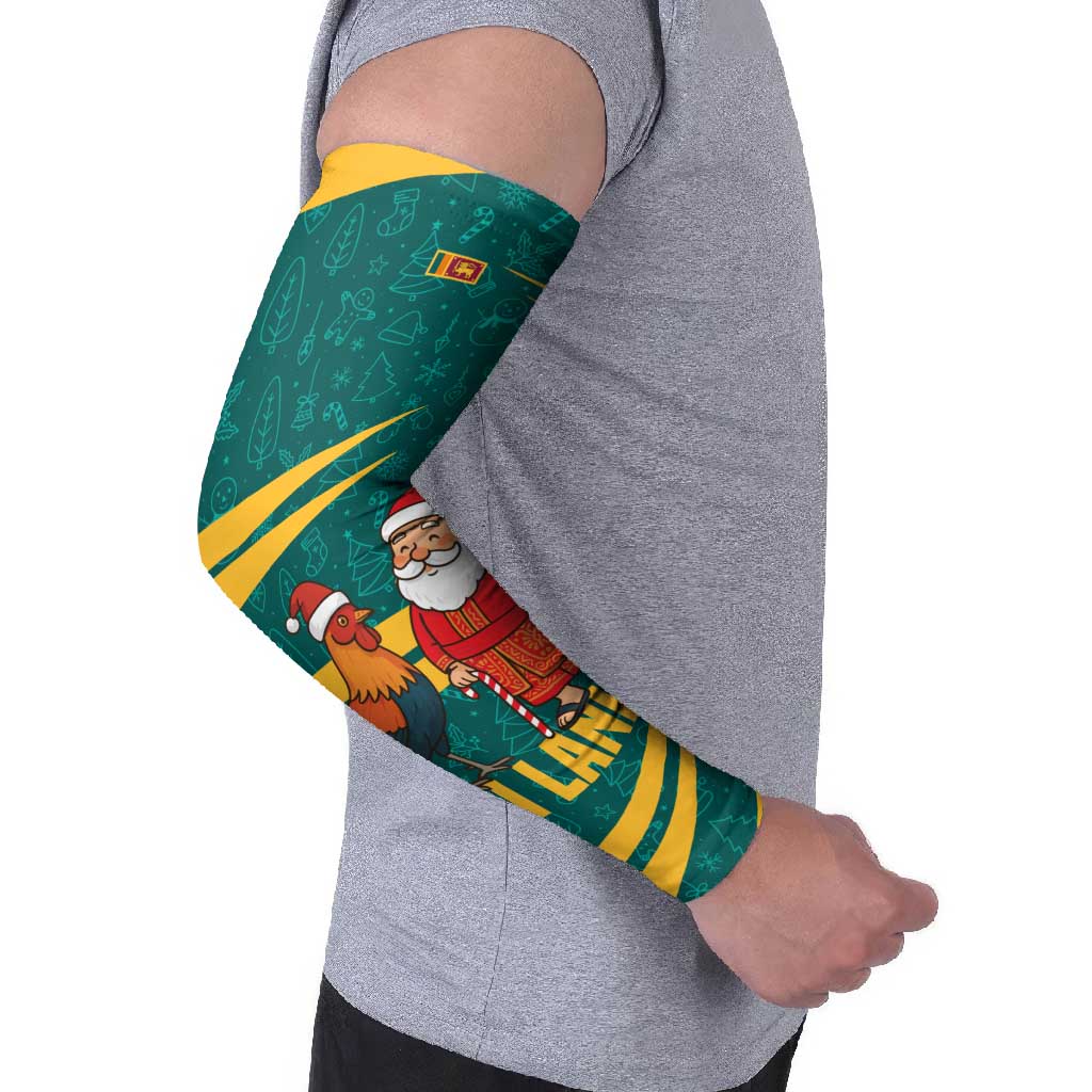 Sri Lanka Christmas Arm Sleeves with Santa Claus Rooster Festive Pattern and National Flag Design - Wonder Print Shop