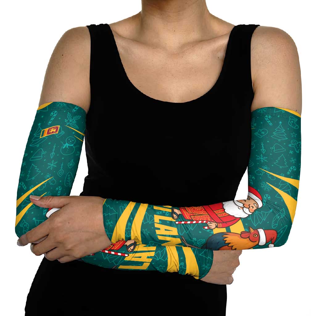 Sri Lanka Christmas Arm Sleeves with Santa Claus Rooster Festive Pattern and National Flag Design - Wonder Print Shop