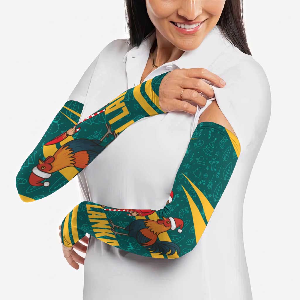 Sri Lanka Christmas Arm Sleeves with Santa Claus Rooster Festive Pattern and National Flag Design - Wonder Print Shop
