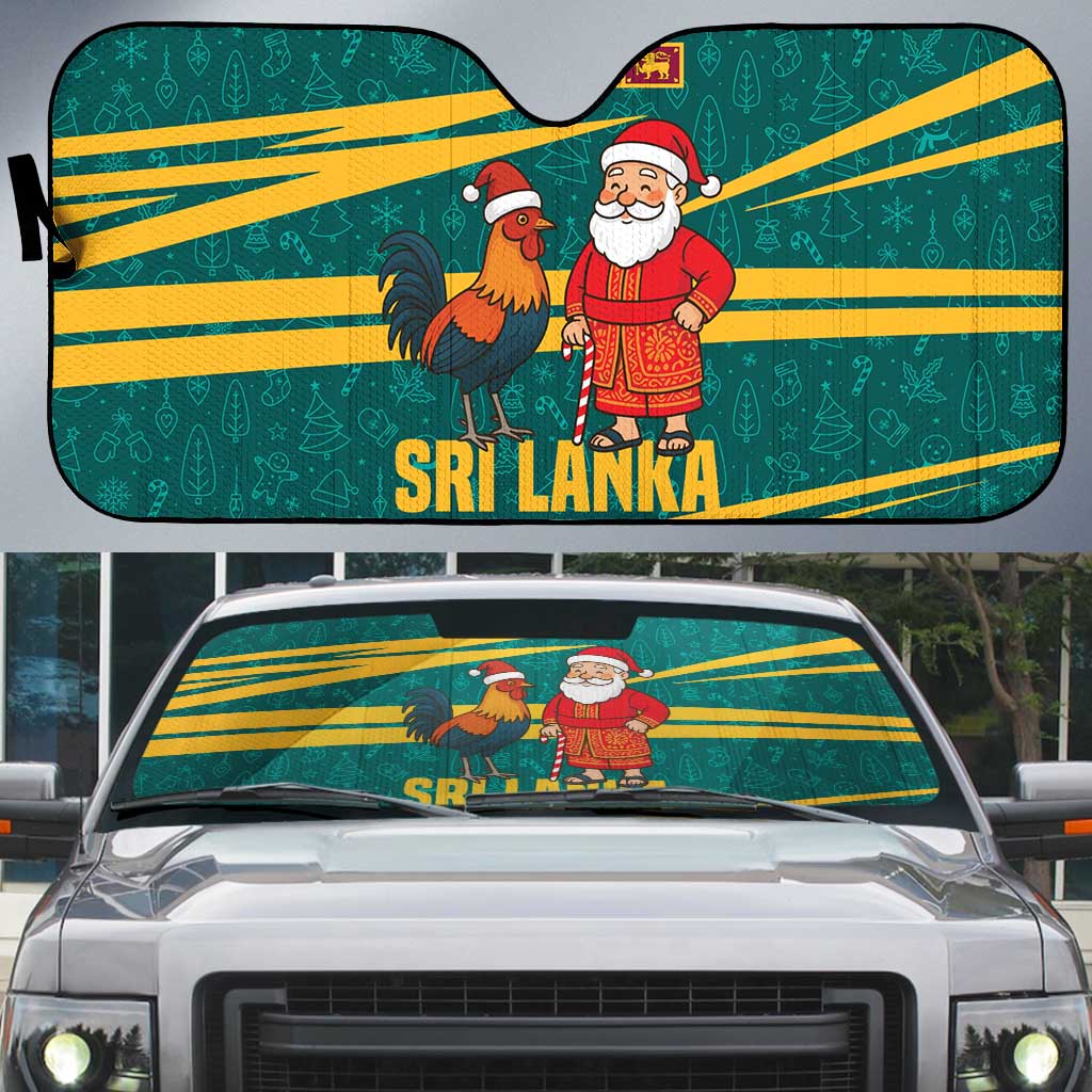 Sri Lanka Christmas Auto Sun Shade with Santa Claus Rooster Festive Pattern and National Flag Design - Wonder Print Shop
