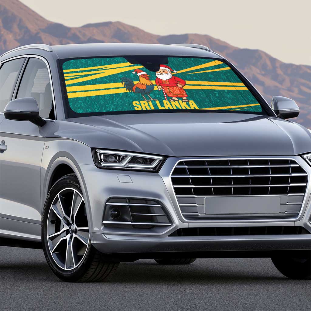 Sri Lanka Christmas Auto Sun Shade with Santa Claus Rooster Festive Pattern and National Flag Design - Wonder Print Shop