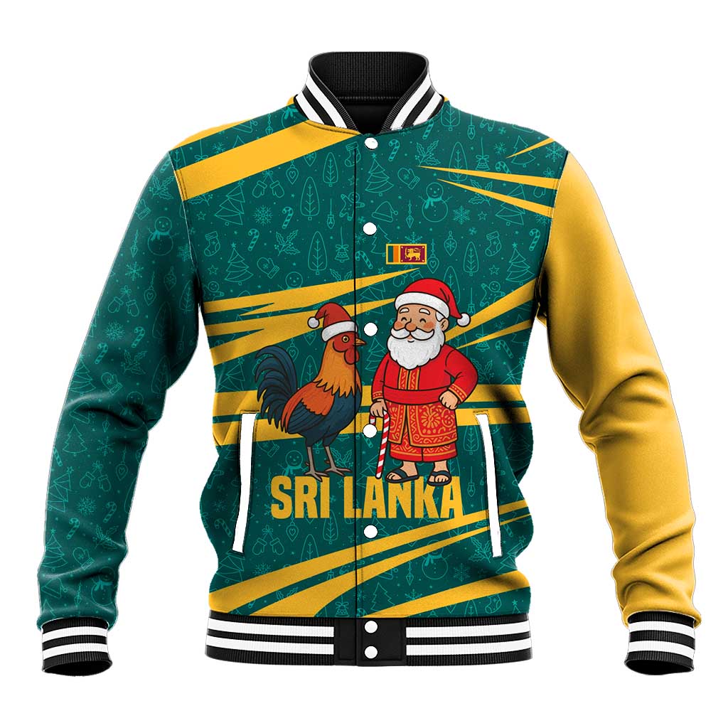 Sri Lanka Christmas Baseball Jacket with Santa Claus Rooster Festive Pattern and National Flag Design - Wonder Print Shop