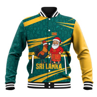 Sri Lanka Christmas Baseball Jacket with Santa Claus Rooster Festive Pattern and National Flag Design - Wonder Print Shop
