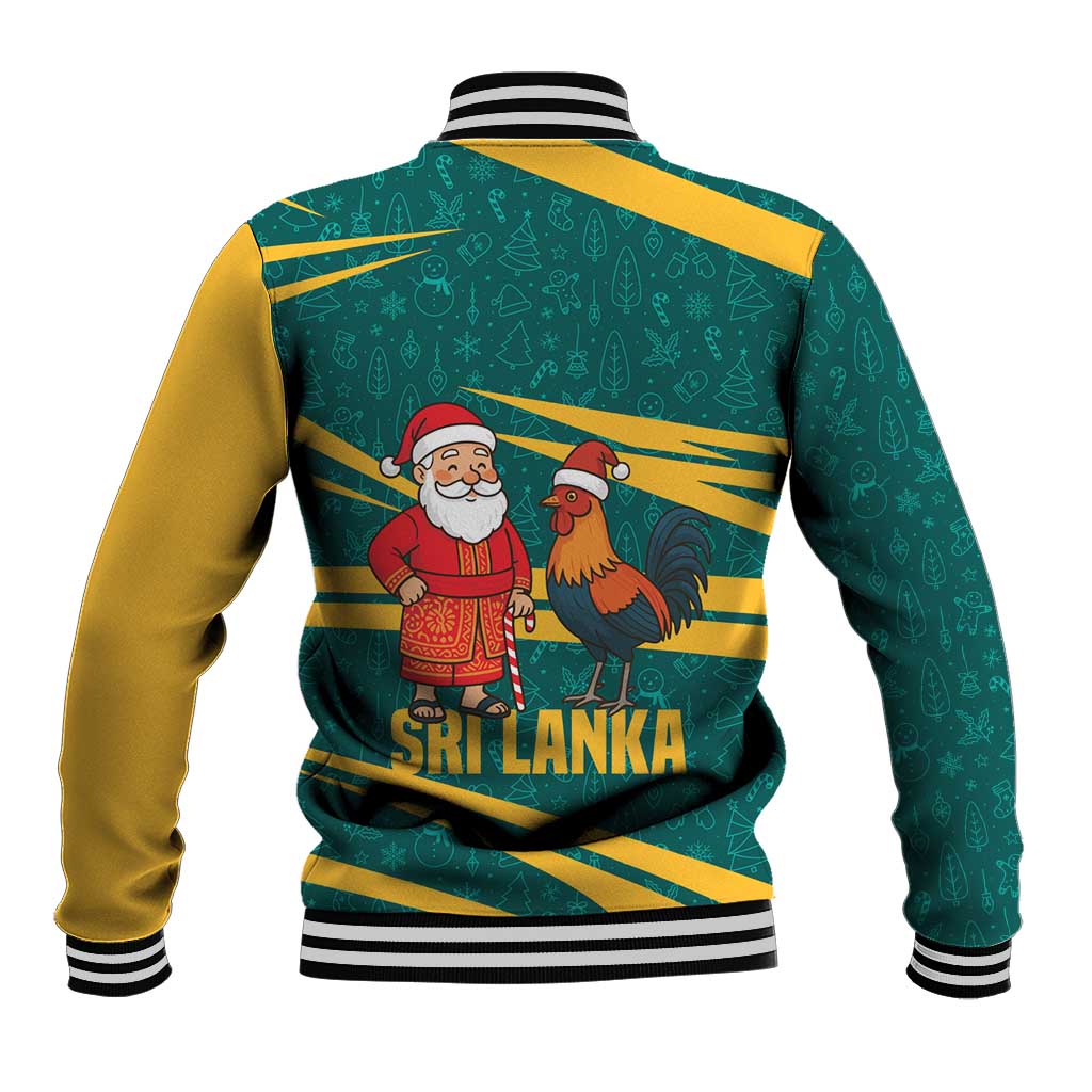 Sri Lanka Christmas Baseball Jacket with Santa Claus Rooster Festive Pattern and National Flag Design - Wonder Print Shop