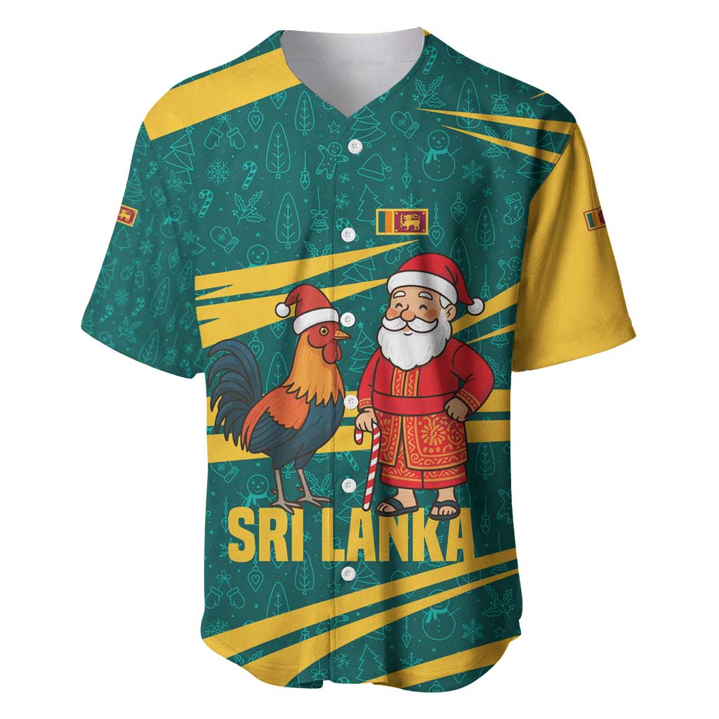 Sri Lanka Christmas Baseball Jersey with Santa Claus Rooster Festive Pattern and National Flag Design - Wonder Print Shop