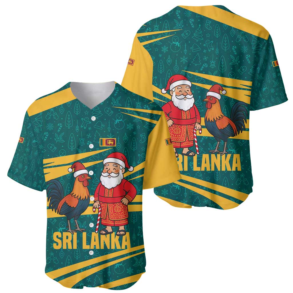Sri Lanka Christmas Baseball Jersey with Santa Claus Rooster Festive Pattern and National Flag Design - Wonder Print Shop