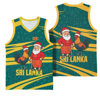 Sri Lanka Christmas Basketball Jersey with Santa Claus Rooster Festive Pattern and National Flag Design - Wonder Print Shop