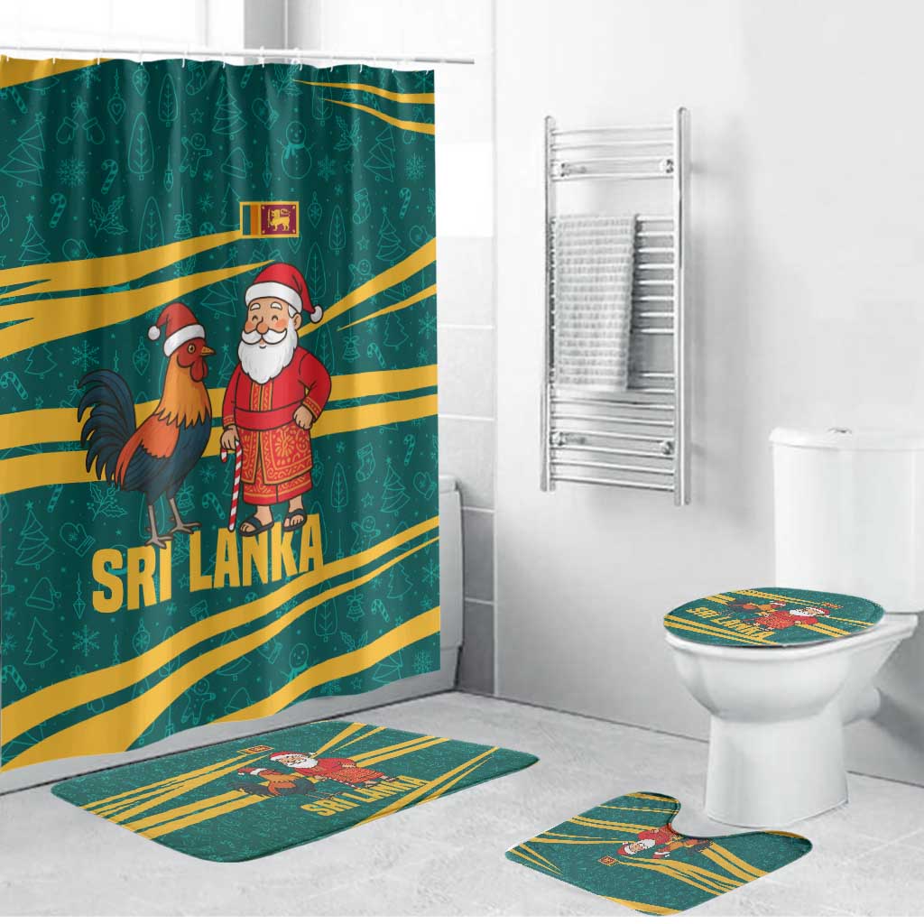Sri Lanka Christmas Bathroom Set with Santa Claus Rooster Festive Pattern and National Flag Design - Wonder Print Shop