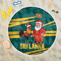 Sri Lanka Christmas Beach Blanket with Santa Claus Rooster Festive Pattern and National Flag Design - Wonder Print Shop