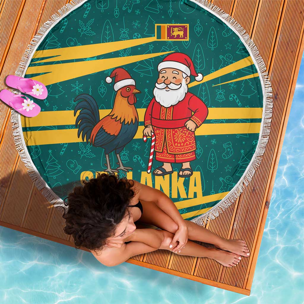 Sri Lanka Christmas Beach Blanket with Santa Claus Rooster Festive Pattern and National Flag Design - Wonder Print Shop