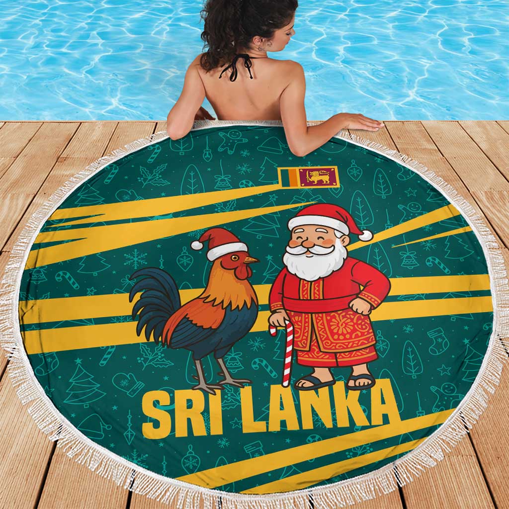 Sri Lanka Christmas Beach Blanket with Santa Claus Rooster Festive Pattern and National Flag Design - Wonder Print Shop