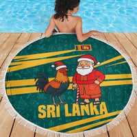 Sri Lanka Christmas Beach Blanket with Santa Claus Rooster Festive Pattern and National Flag Design - Wonder Print Shop