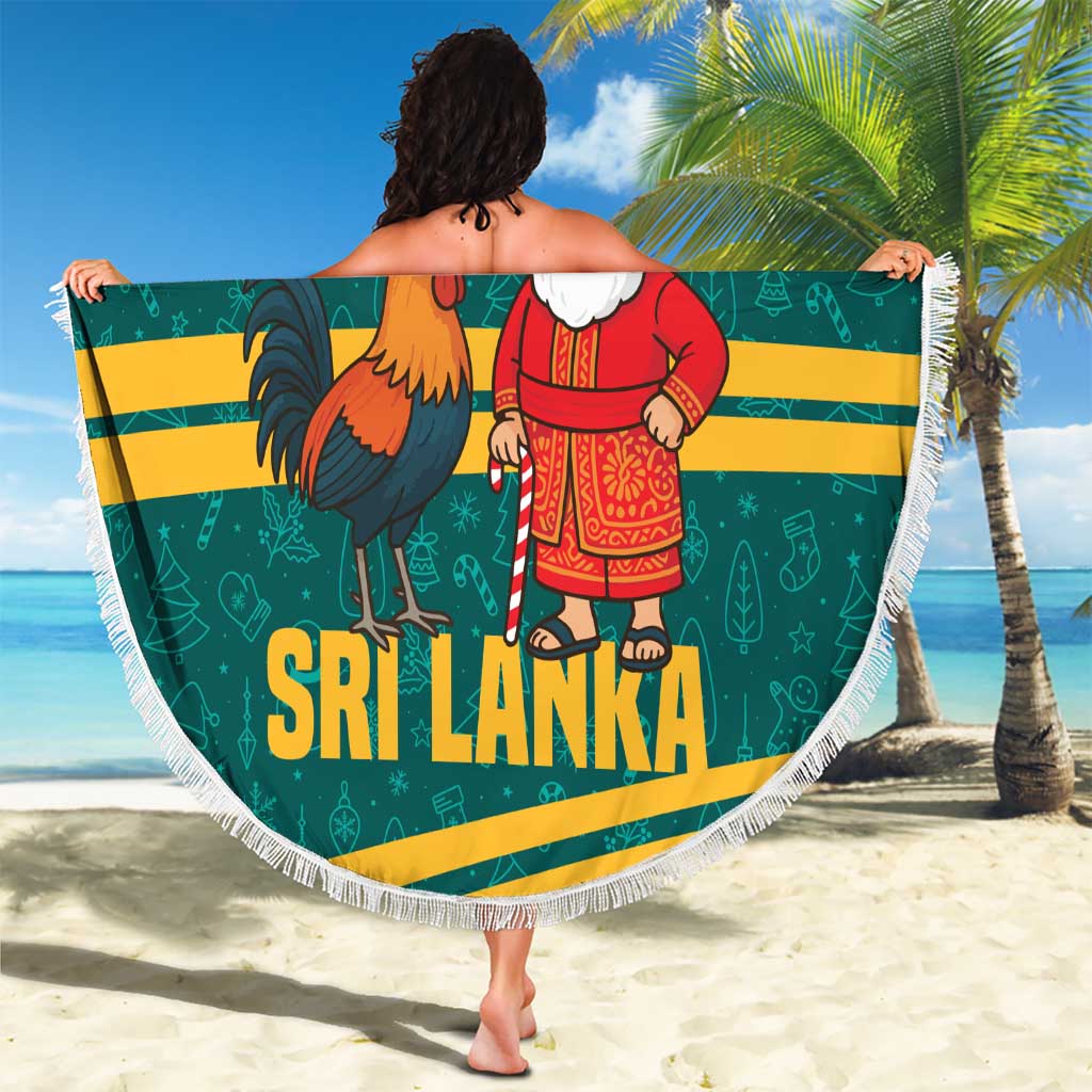Sri Lanka Christmas Beach Blanket with Santa Claus Rooster Festive Pattern and National Flag Design - Wonder Print Shop