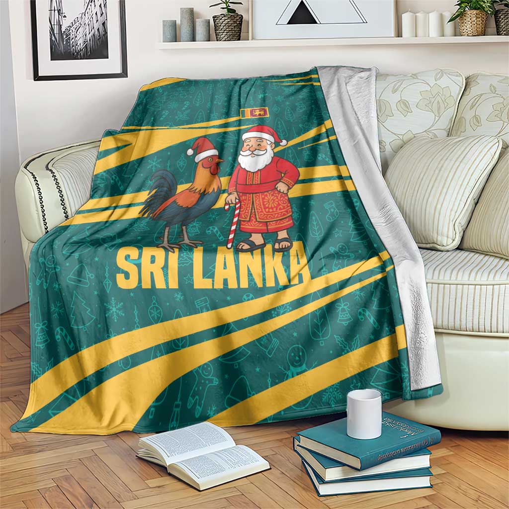 Sri Lanka Christmas Blanket with Santa Claus Rooster Festive Pattern and National Flag Design - Wonder Print Shop