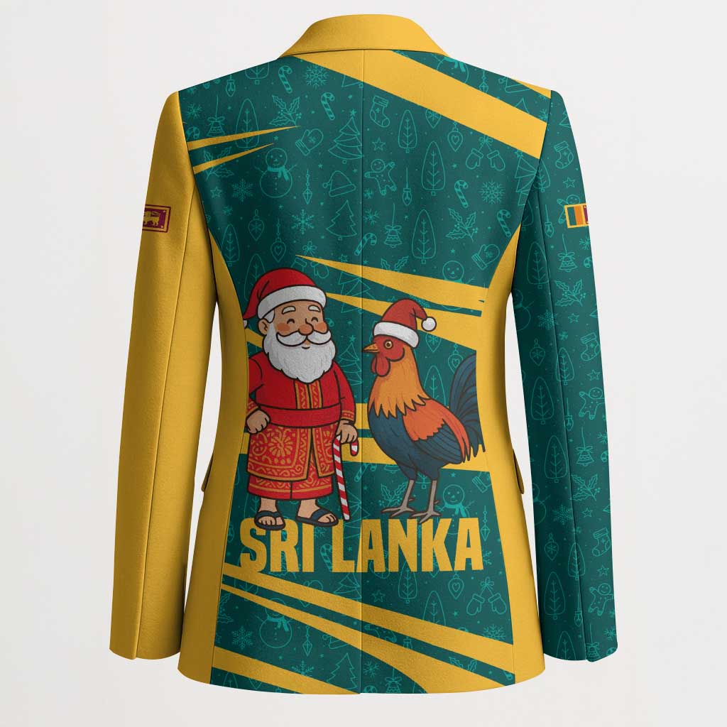 Sri Lanka Christmas Blazer with Santa Claus Rooster Festive Pattern and National Flag Design - Wonder Print Shop