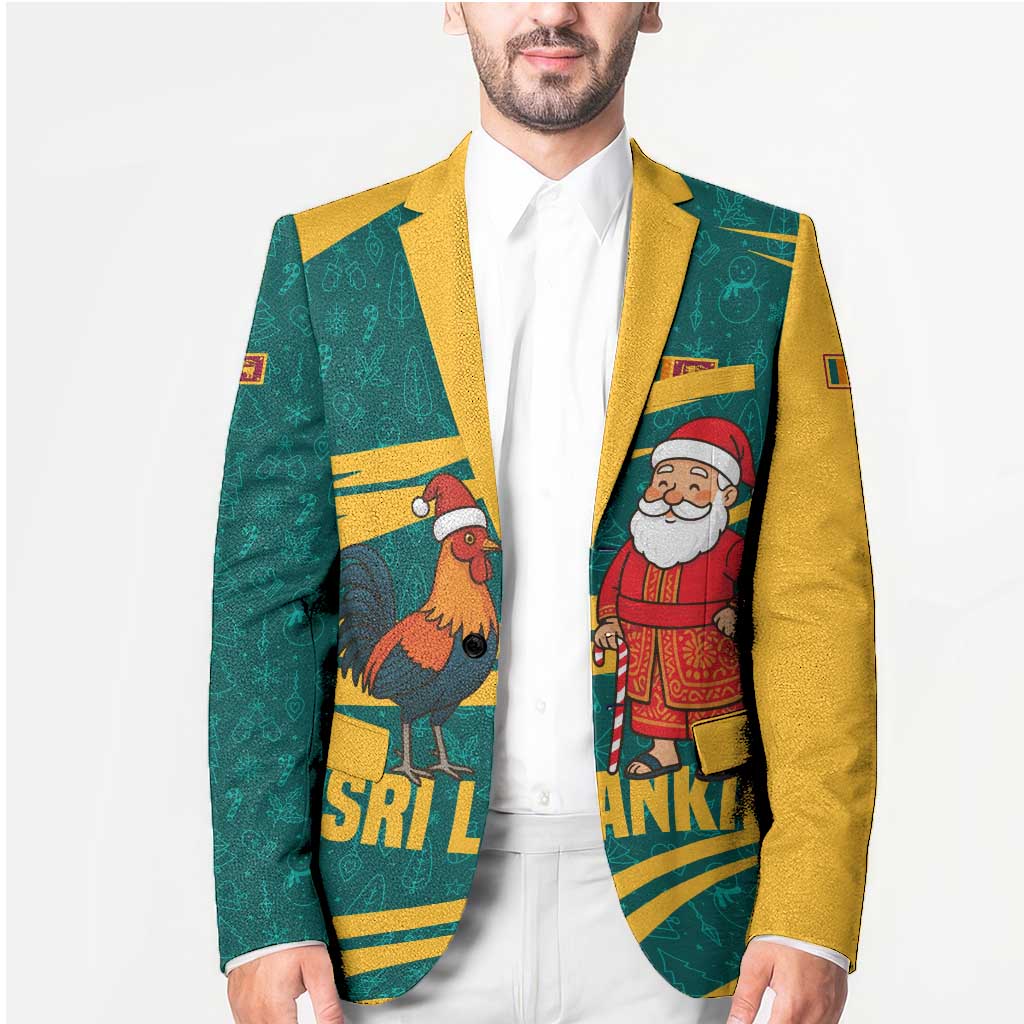 Sri Lanka Christmas Blazer with Santa Claus Rooster Festive Pattern and National Flag Design - Wonder Print Shop