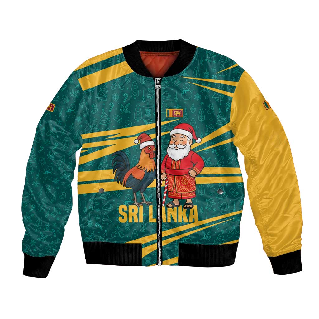 Sri Lanka Christmas Bomber Jacket with Santa Claus Rooster Festive Pattern and National Flag Design - Wonder Print Shop