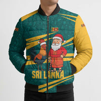 Sri Lanka Christmas Bomber Puffer Jacket with Santa Claus Rooster Festive Pattern and National Flag Design - Wonder Print Shop