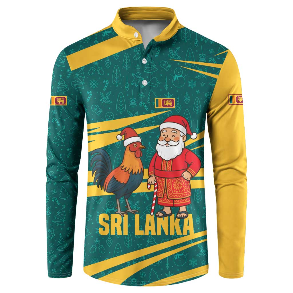 Sri Lanka Christmas Button Sweatshirt with Santa Claus Rooster Festive Pattern and National Flag Design - Wonder Print Shop