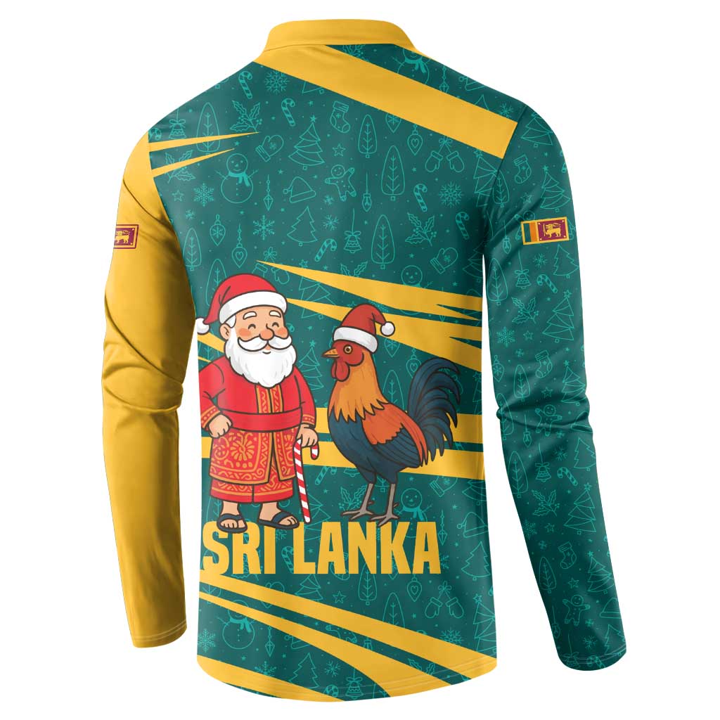 Sri Lanka Christmas Button Sweatshirt with Santa Claus Rooster Festive Pattern and National Flag Design - Wonder Print Shop