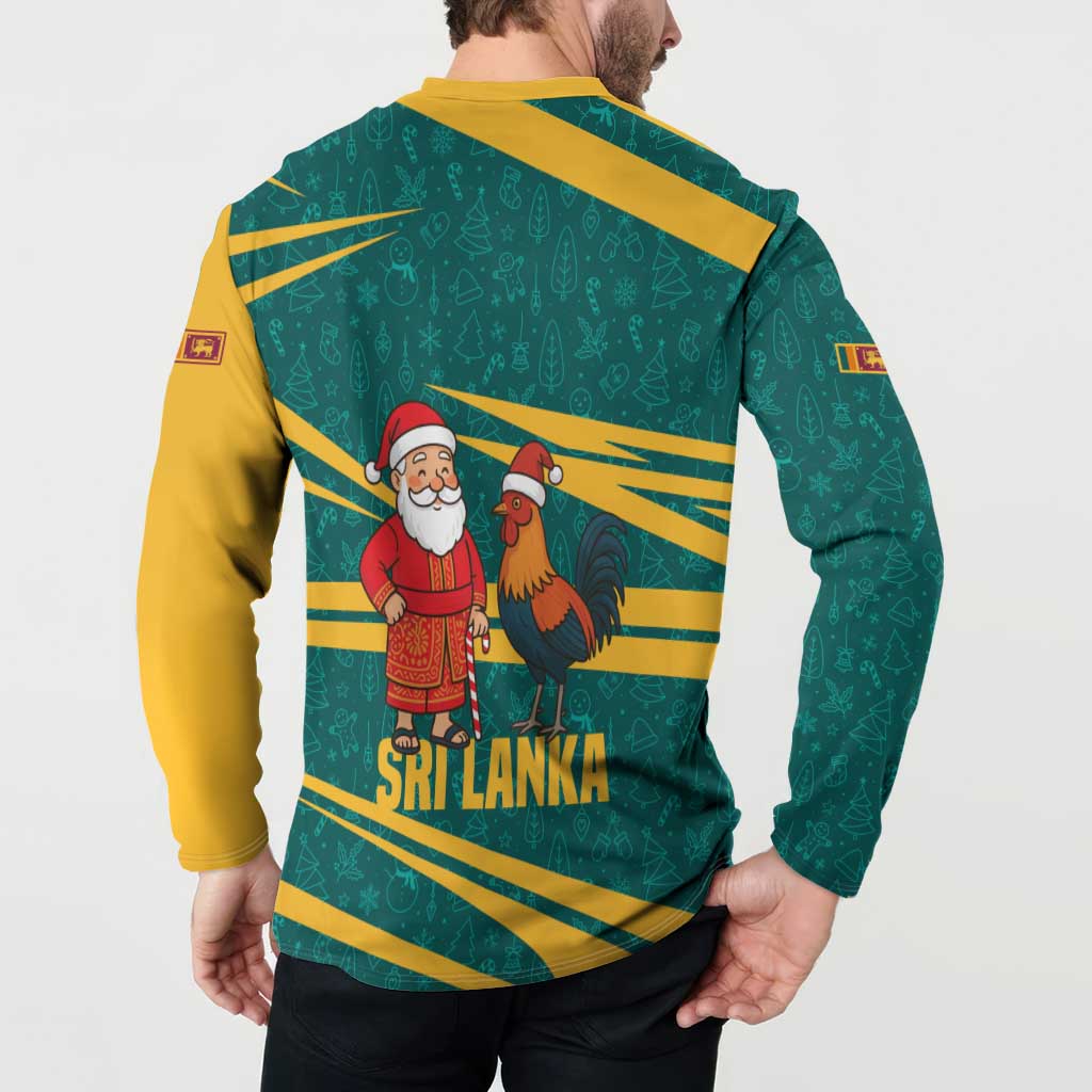 Sri Lanka Christmas Button Sweatshirt with Santa Claus Rooster Festive Pattern and National Flag Design - Wonder Print Shop