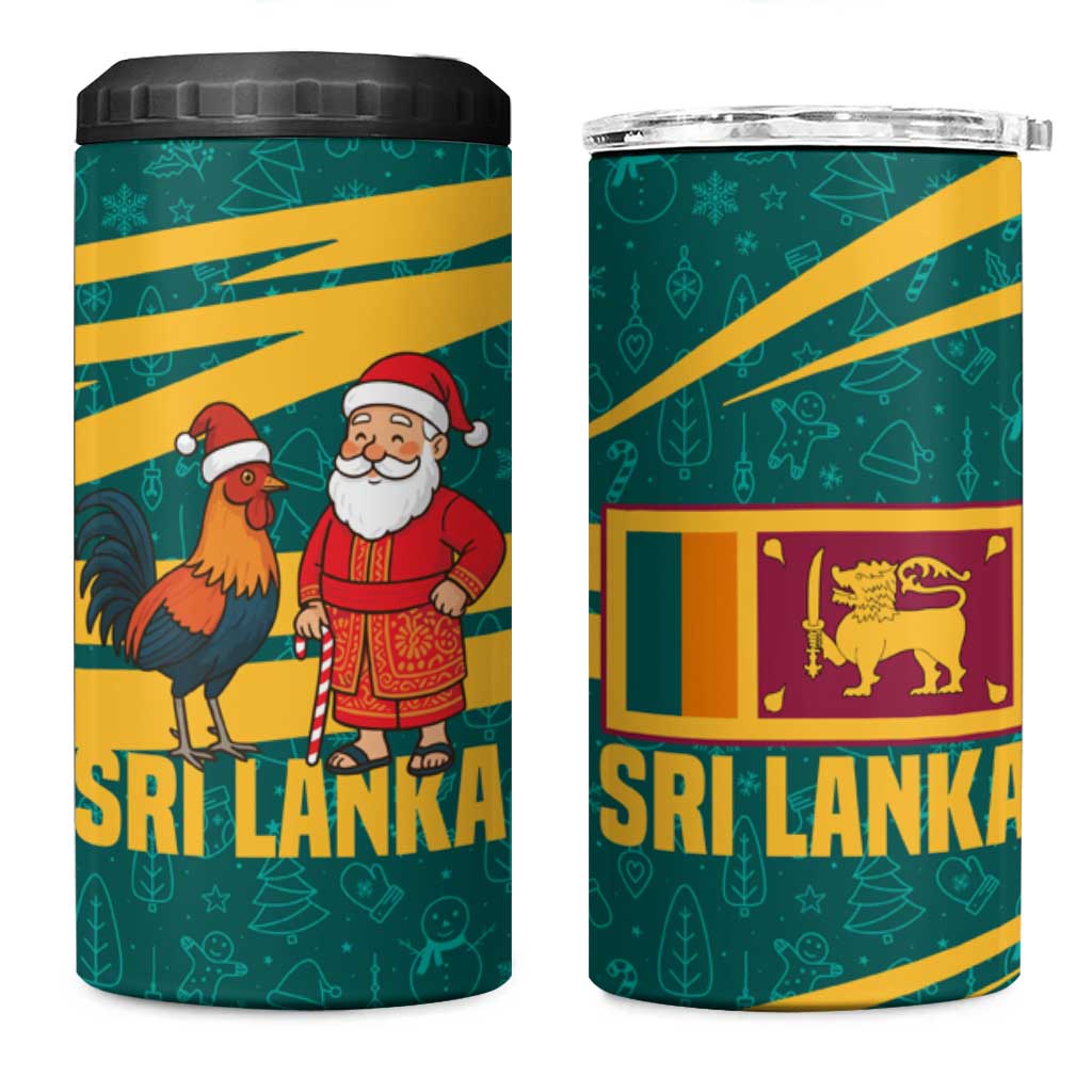 Sri Lanka Christmas 4 in 1 Can Cooler Tumbler with Santa Claus Rooster Festive Pattern and National Flag Design - Wonder Print Shop