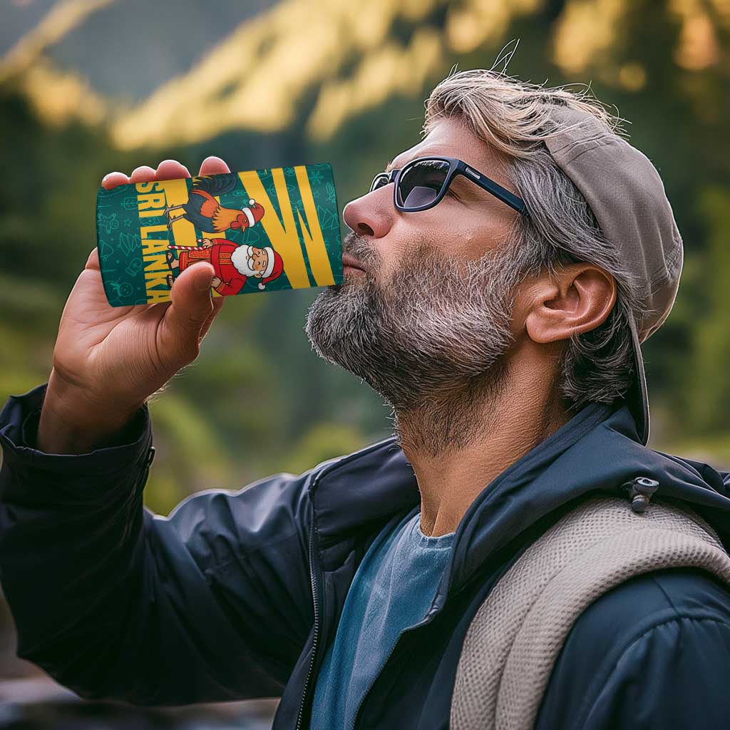 Sri Lanka Christmas 4 in 1 Can Cooler Tumbler with Santa Claus Rooster Festive Pattern and National Flag Design - Wonder Print Shop