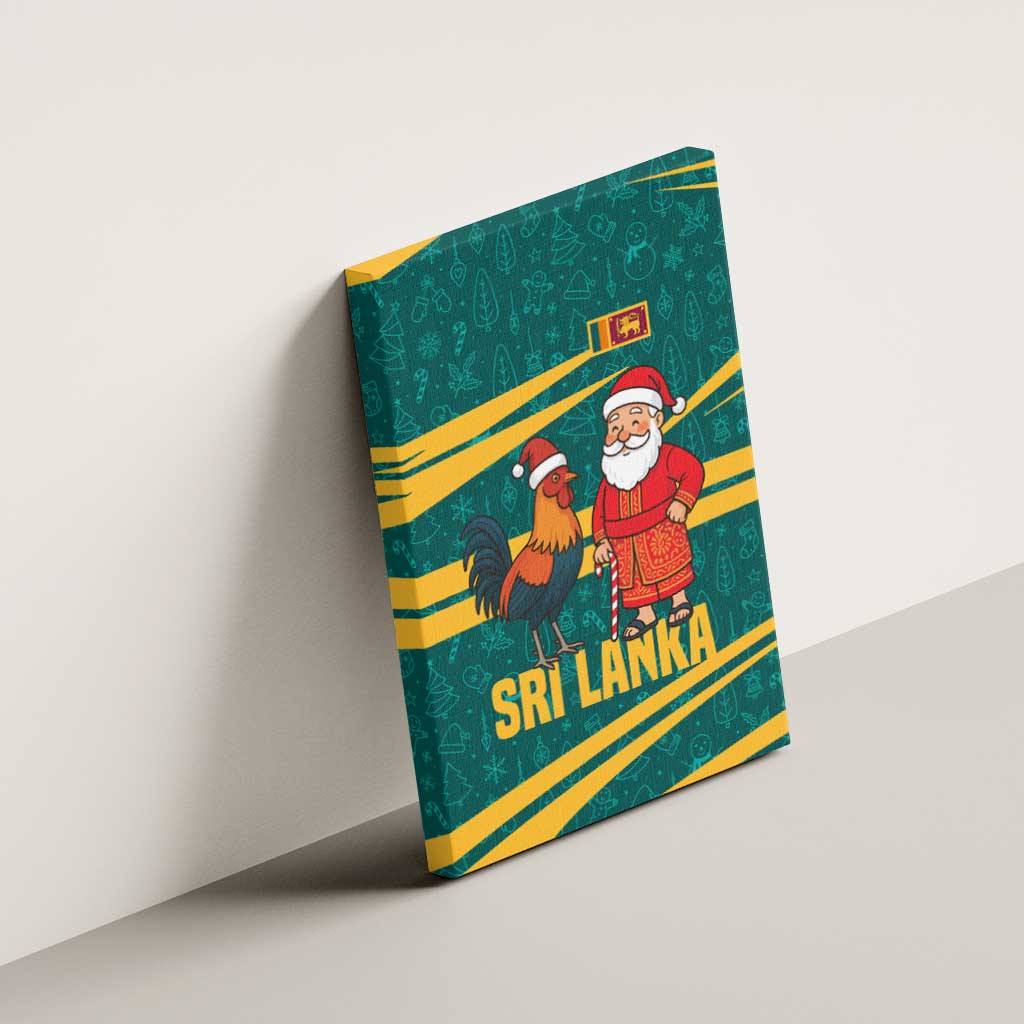 Sri Lanka Christmas Canvas Wall Art with Santa Claus Rooster Festive Pattern and National Flag Design - Wonder Print Shop