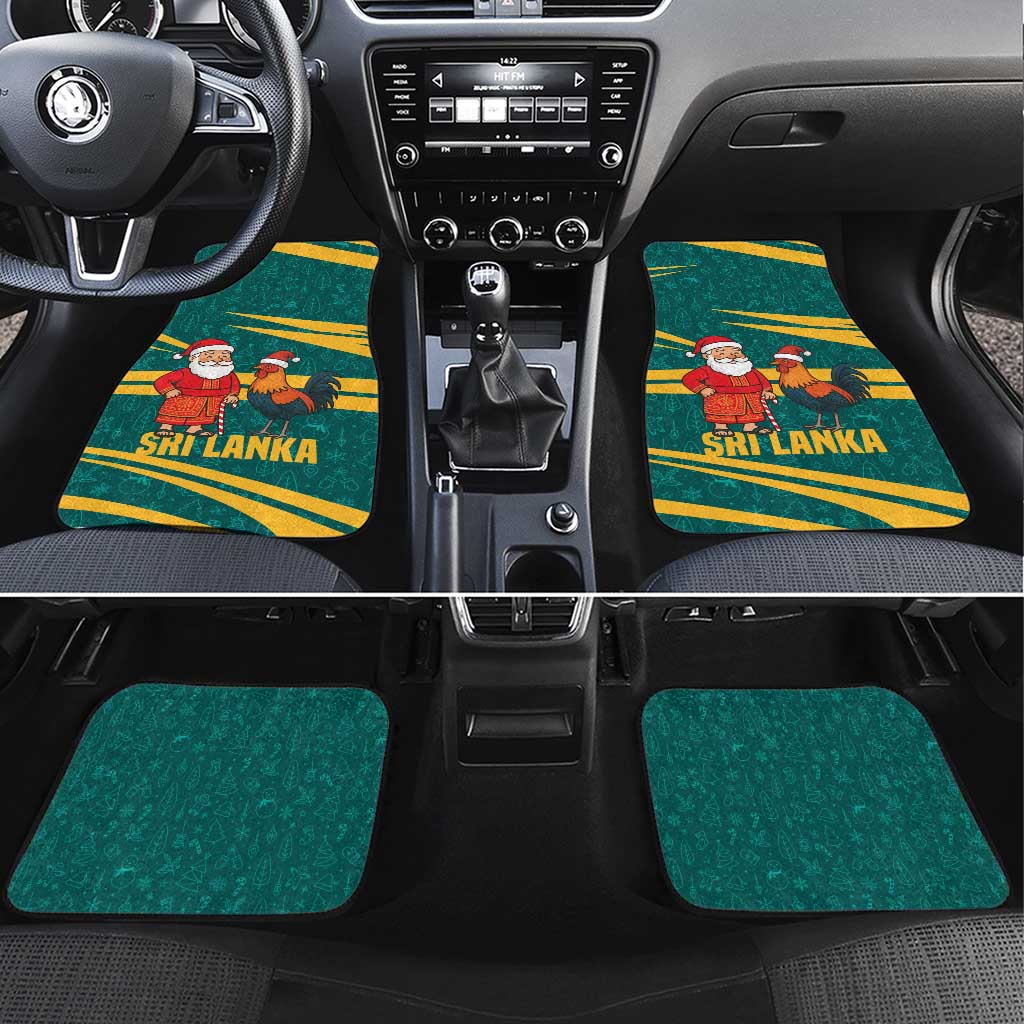 Sri Lanka Christmas Car Mats with Santa Claus Rooster Festive Pattern and National Flag Design - Wonder Print Shop