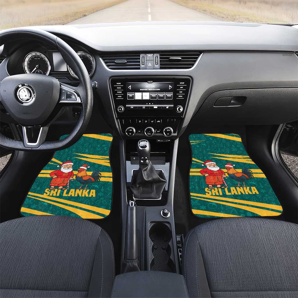 Sri Lanka Christmas Car Mats with Santa Claus Rooster Festive Pattern and National Flag Design - Wonder Print Shop