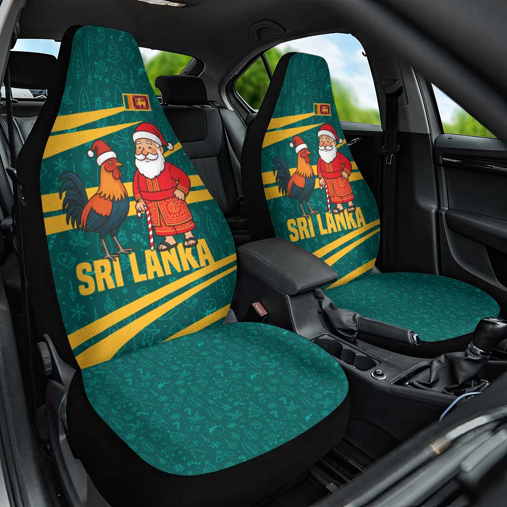 Sri Lanka Christmas Car Seat Cover with Santa Claus Rooster Festive Pattern and National Flag Design - Wonder Print Shop