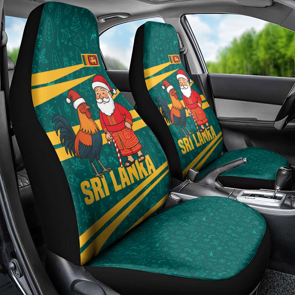 Sri Lanka Christmas Car Seat Cover with Santa Claus Rooster Festive Pattern and National Flag Design - Wonder Print Shop