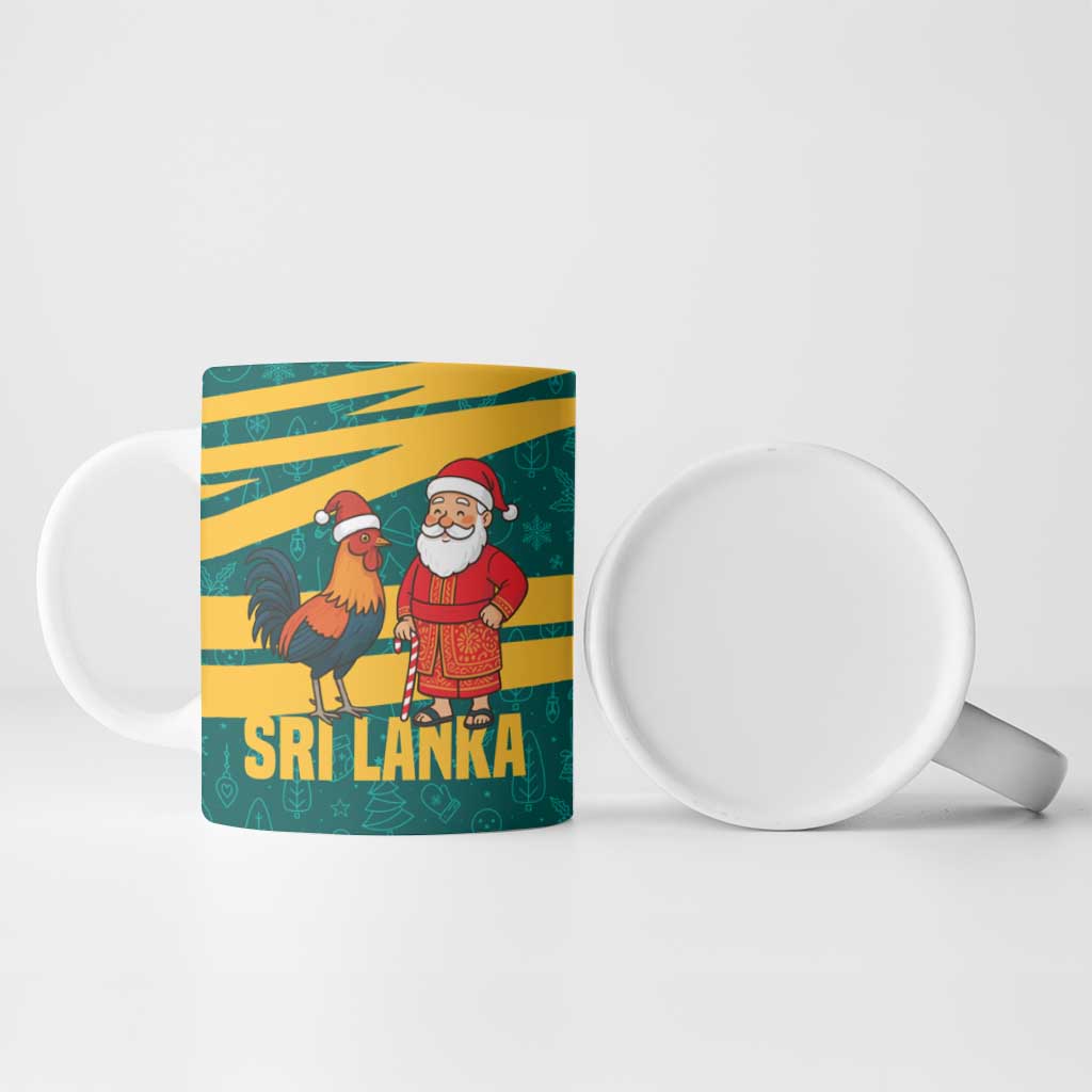 Sri Lanka Christmas Ceramic Mug with Santa Claus Rooster Festive Pattern and National Flag Design - Wonder Print Shop