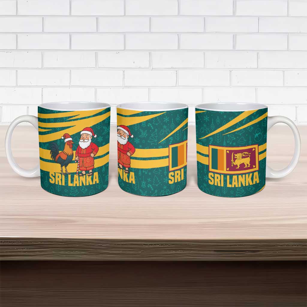 Sri Lanka Christmas Ceramic Mug with Santa Claus Rooster Festive Pattern and National Flag Design - Wonder Print Shop