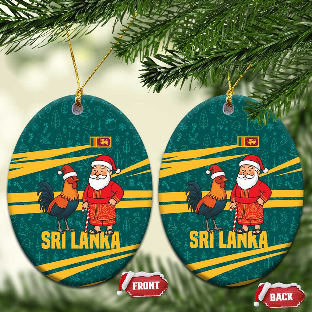 Sri Lanka Christmas Ceramic Ornament with Santa Claus Rooster Festive Pattern and National Flag Design - Wonder Print Shop