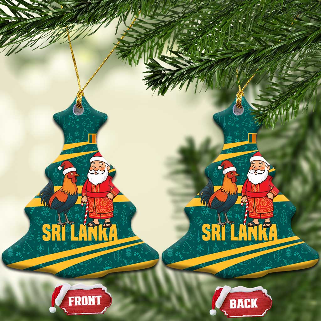 Sri Lanka Christmas Ceramic Ornament with Santa Claus Rooster Festive Pattern and National Flag Design - Wonder Print Shop