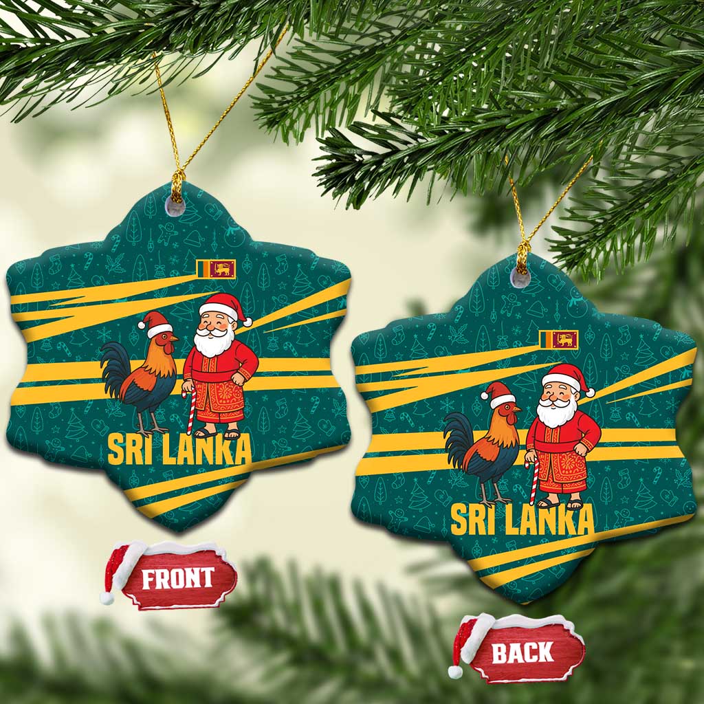 Sri Lanka Christmas Ceramic Ornament with Santa Claus Rooster Festive Pattern and National Flag Design - Wonder Print Shop