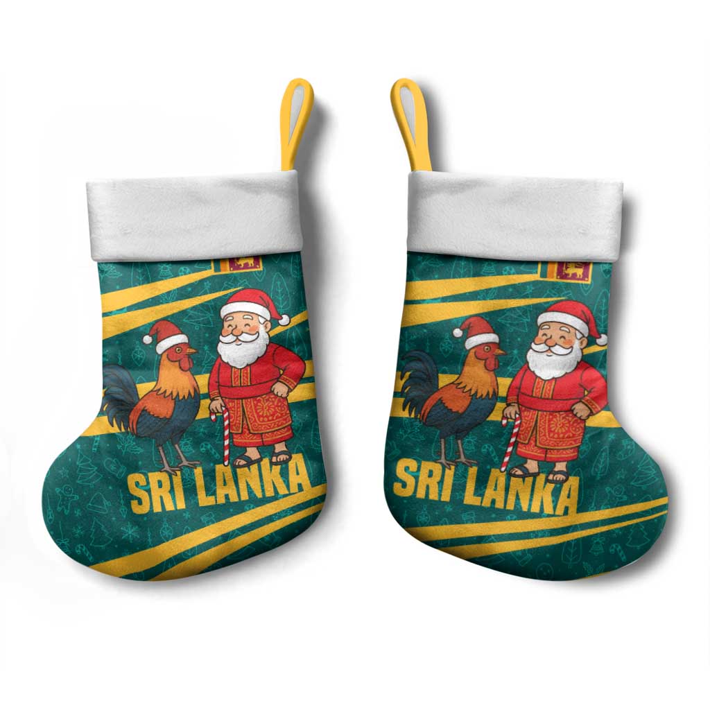 Sri Lanka Christmas Stocking with Santa Claus Rooster Festive Pattern and National Flag Design - Wonder Print Shop