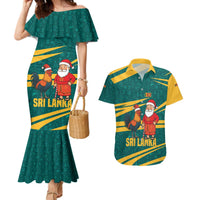Sri Lanka Christmas Couples Matching Mermaid Dress and Hawaiian Shirt with Santa Claus Rooster Festive Pattern and National Flag Design - Wonder Print Shop