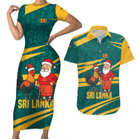 Sri Lanka Christmas Couples Matching Short Sleeve Bodycon Dress and Hawaiian Shirt with Santa Claus Rooster Festive Pattern and National Flag Design - Wonder Print Shop