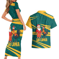 Sri Lanka Christmas Couples Matching Short Sleeve Bodycon Dress and Hawaiian Shirt with Santa Claus Rooster Festive Pattern and National Flag Design - Wonder Print Shop