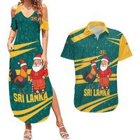 Sri Lanka Christmas Couples Matching Summer Maxi Dress and Hawaiian Shirt with Santa Claus Rooster Festive Pattern and National Flag Design - Wonder Print Shop