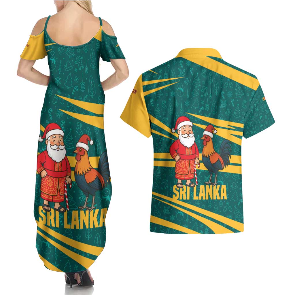 Sri Lanka Christmas Couples Matching Summer Maxi Dress and Hawaiian Shirt with Santa Claus Rooster Festive Pattern and National Flag Design - Wonder Print Shop