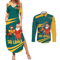 Sri Lanka Christmas Couples Matching Summer Maxi Dress and Long Sleeve Button Shirt with Santa Claus Rooster Festive Pattern and National Flag Design - Wonder Print Shop