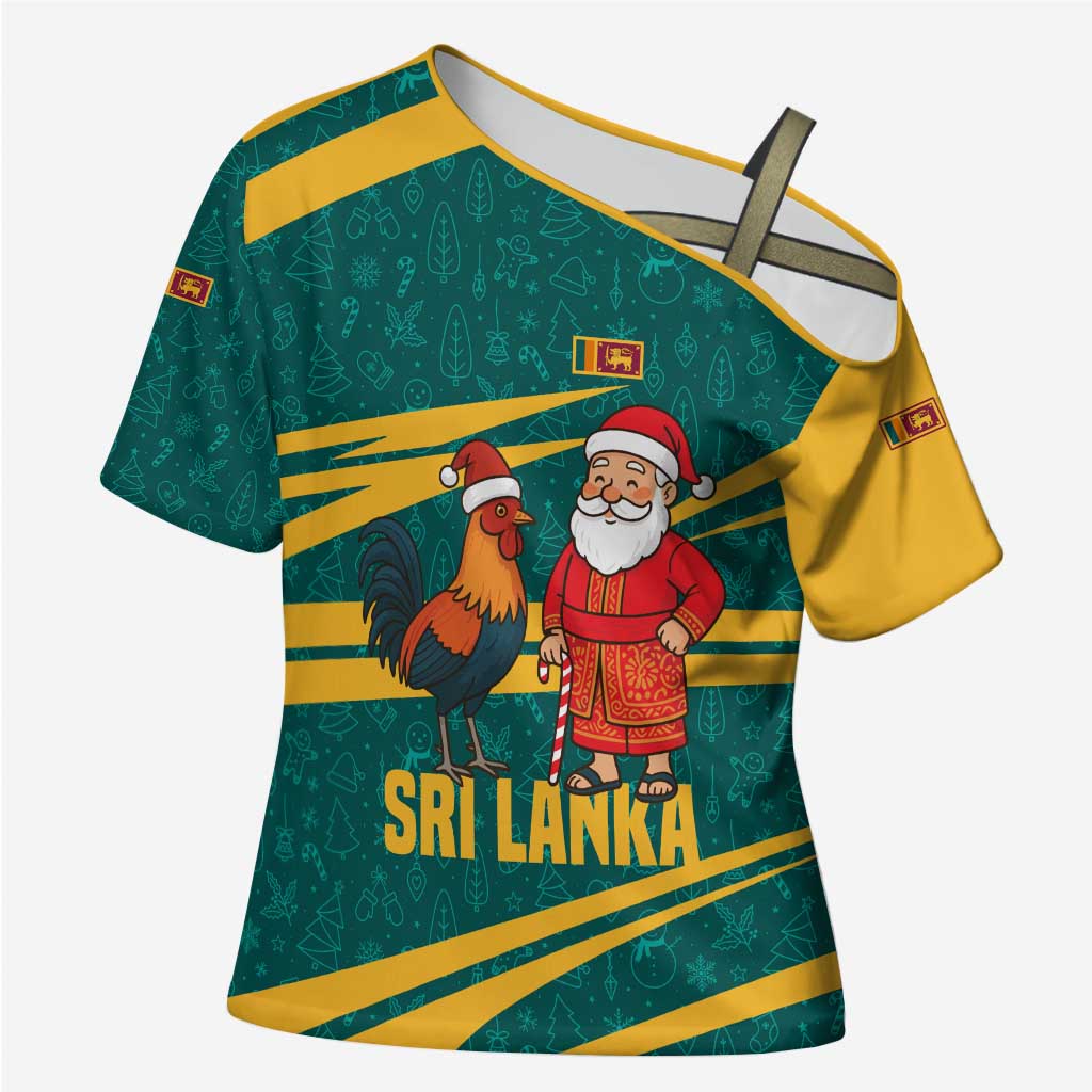 Sri Lanka Christmas Cross Shoulder Shirt with Santa Claus Rooster Festive Pattern and National Flag Design - Wonder Print Shop