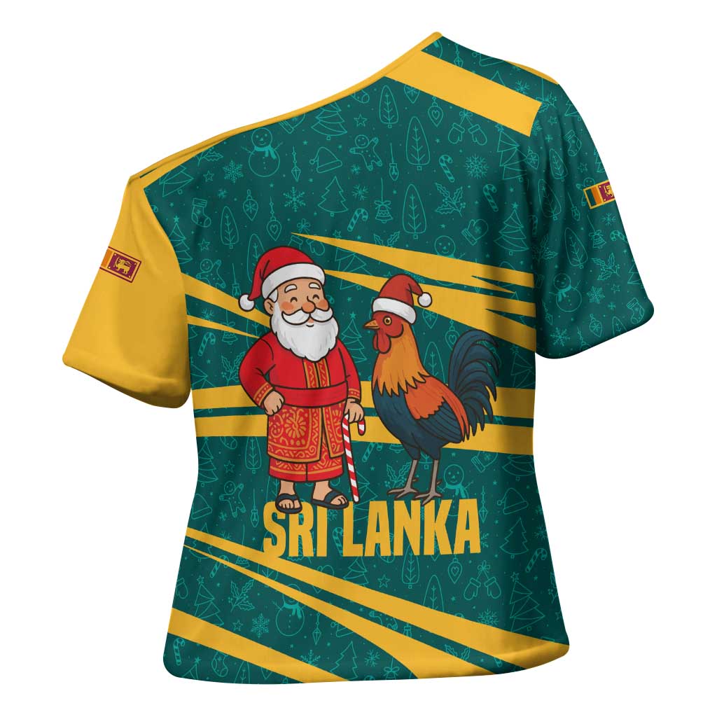 Sri Lanka Christmas Cross Shoulder Shirt with Santa Claus Rooster Festive Pattern and National Flag Design - Wonder Print Shop
