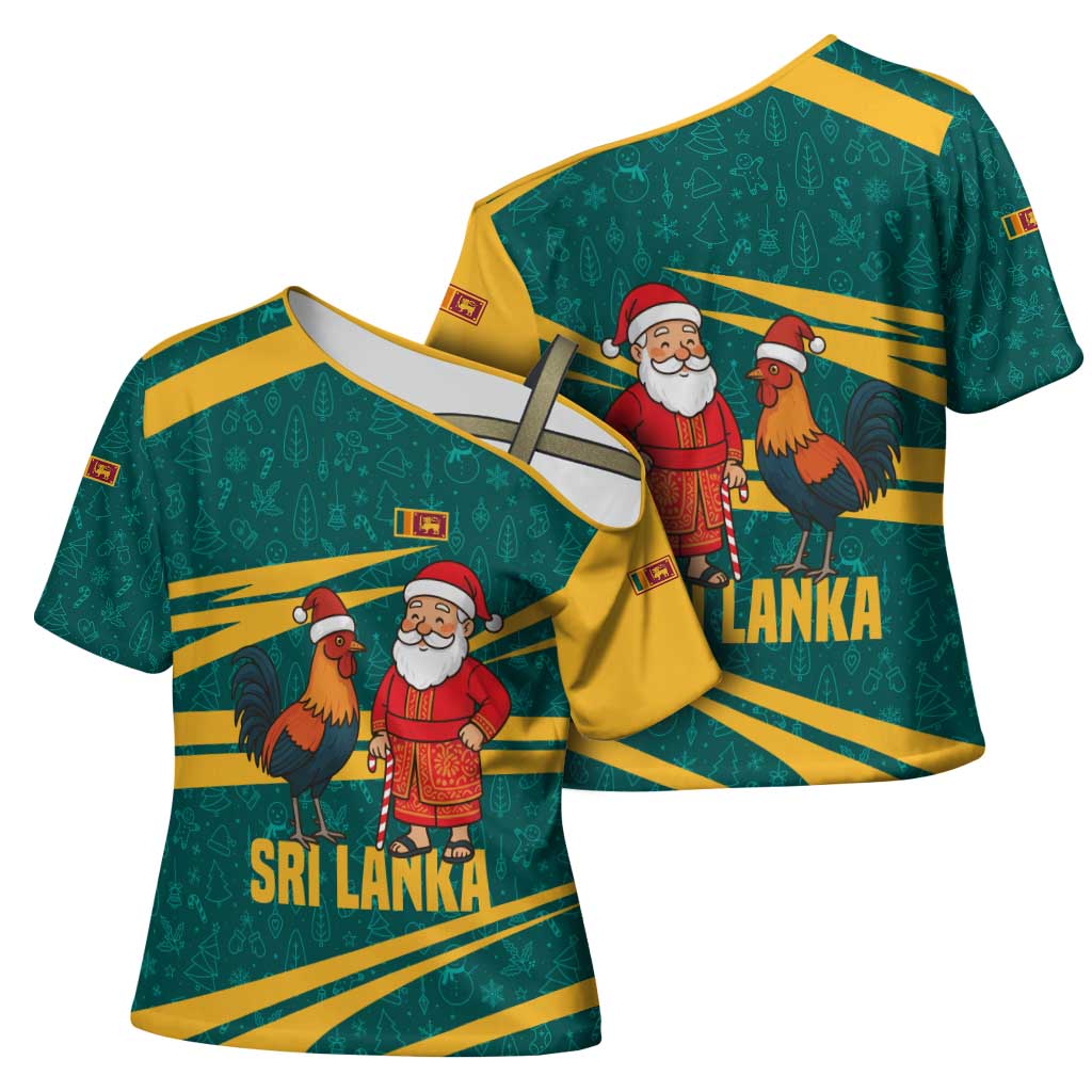 Sri Lanka Christmas Cross Shoulder Shirt with Santa Claus Rooster Festive Pattern and National Flag Design - Wonder Print Shop