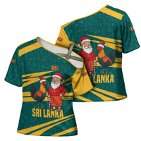 Sri Lanka Christmas Cross Shoulder Shirt with Santa Claus Rooster Festive Pattern and National Flag Design - Wonder Print Shop